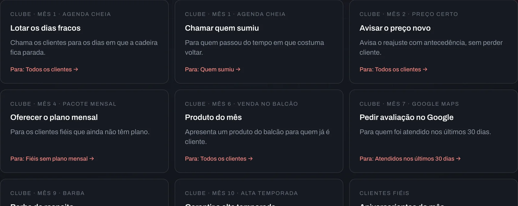 Campanhas prontas: lotar os dias fracos, chamar quem sumiu, avisar o preço novo, oferecer o plano mensal